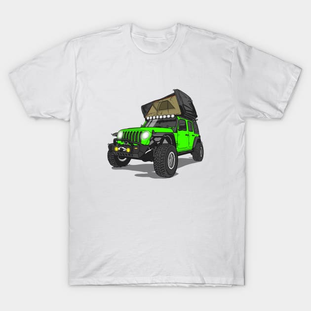 Jeep Wrangler Camp Time - Green T-Shirt by 4x4 Sketch